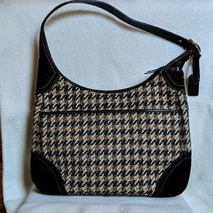 Coach brown houndstooth tweed shoulder bag